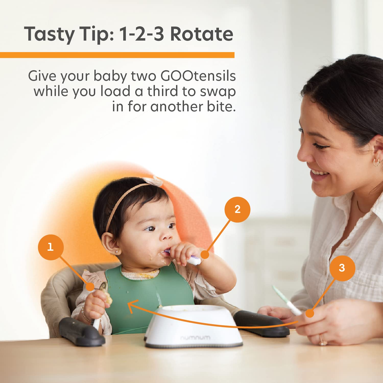NumNum Pre-Spoon GOOtensils | Baby Spoon Set (Stage 1 + Stage 2) | BPA Free Silicone Self Feeding Toddler Utensils | for Kids Ages 6 Months+, 1-Pack, Two Spoons, Frosty Lilac/Rosebud - Image 3